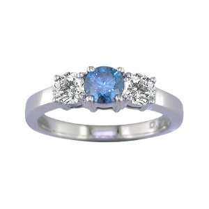  1/4 CT 3 Stone Blue & White Diamond Ring 10K White Gold In Size 