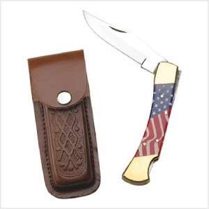 AMERICAN FLAG Handled Folding POCKET KNIFE w/ Case  