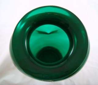 Vintage Blenko Emerald Ivy Green Pinched Art Glass Handmade Vase 15 1 