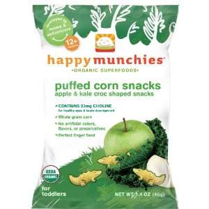 Happy Munchies Apple and Kale Puffed Corn Snacks   1.4 Oz, Pack of 4
