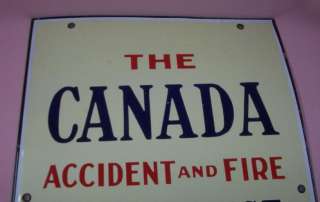 Vintage CANADA ASSURANCE COMPANY FIRE ACCIDENT PORCELAIN Advertising 