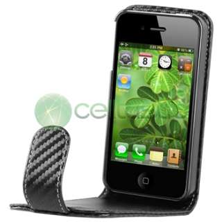 Black Leather Case Cover+Privacy Protector Accessory For iPhone 4 4G 
