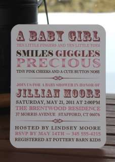   Vintage Typography   Baby Girl Shower Invitations   Set of 50