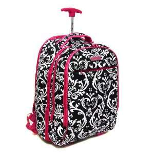  Rolling Computer Wheel Backpack Floral Black Fuchsia 