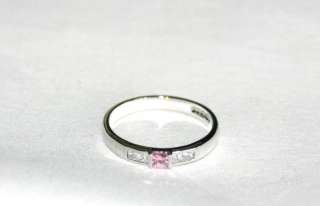 Sterling Silver Band Ring~June Birthstone~Pink Ice  