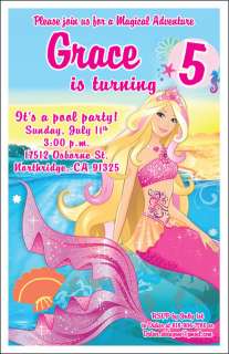 10 Barbie Mermaid Personalized Birthday Invitations  