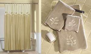   Leaves Fabric Shower Curtain 3 Pc. Bathroom Bath Hand Towel Set  