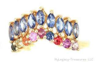 sapphire 10K gold ring blue red pink yellow orange chevron birthstone 