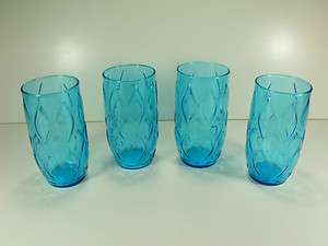 ANCHOR HOCKING MADRID LASER BLUE tumblers water glasses 4 EXC  