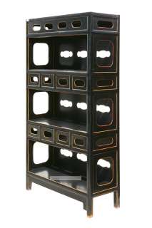 Handsome Black Lacquer Bookcase / Shelve Cabinet y510  