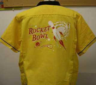 GOLD/Blk retro bowling shirt rocket bowl KITSCHY COOL  