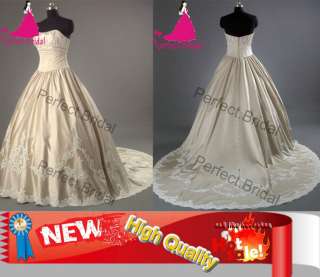 Champagne Wedding Dress Applique Bridal Gowns Brida Party Ball Prom 