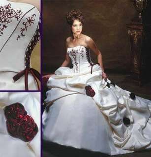 White/burgundy Wedding Dress Bridal Gown custom size  