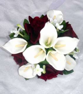 Burgundy Wine Calla Lily Lilies Roses Bride Bridal Bouquet Silk 