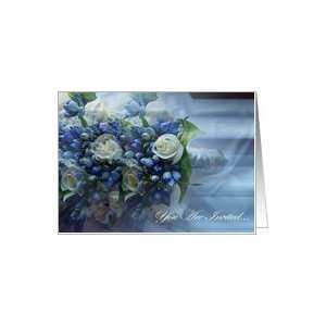  White Blue Wedding Flowers Bouquet Wedding Invitation Card 