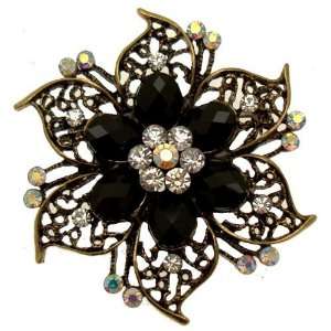  Brooches   Jet Black Bead & Crystal   Vintage Flower Brooch (Antique 