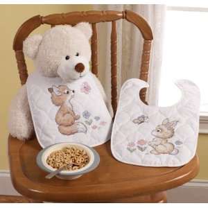 Bucilla Baby Our Little Blessing Quilted Bib Pair Stamped Cross Stitch 