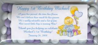 BABY BOY 1ST BIRTHDAY CLEAR FAVOR BAGS & PERSONALIZED LABELS  