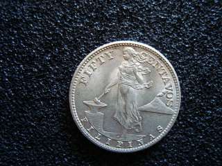 1944 S PHILIPPINES/USA 50 CENTAVOS UNC. SILVER COIN  