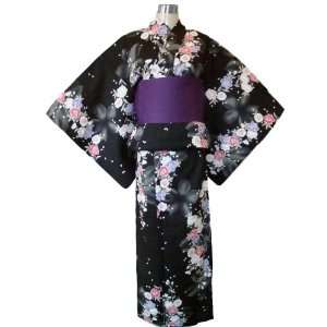   Yukata Black & White Cherry Blossom Flowers + Obi Belt Toys & Games