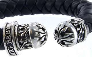 King Baby Studios Leather cuff Bracelet domed cross 925  