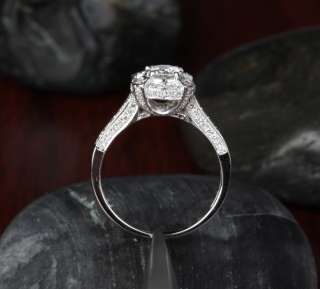 02ct DIAMOND SOLITAIRE/SIDE 14K WHITE GOLD PAVE ENGAGEMENT WEDDING 
