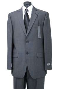   Suit Black / White Gray 100% Wool 2 Button Jacket Flat Front Pants D7