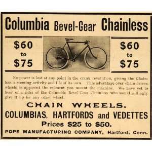 com 1899 Ad Pope Columbia Bevel Gear Chainless Bicycles Antique Bikes 