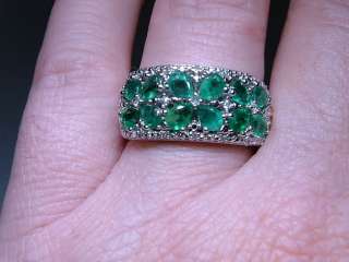 Pear Shaped 1.90ct Emerald Diamond Flower Band Ring Sterling Silver 