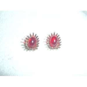  Goldtone & Red Costume Jewelry Earrings 
