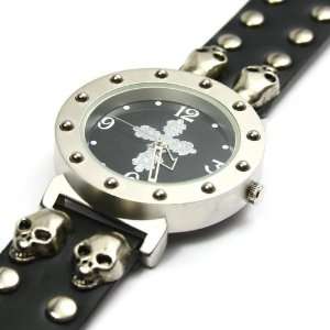   Punk Rock Skeleton & Cross Bracelet Leather Watch 