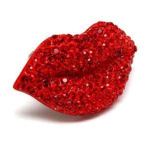  Kiss My Lips Red Crystal Stones Bling Fashion Ring 
