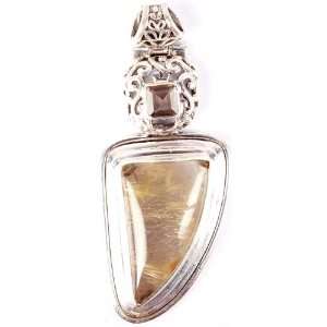   Quartz Pendant with Faceted Smoky Quartz   Sterling Silver Everything