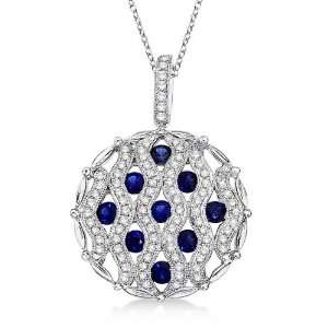  Sapphire and Diamond Circle Pendant Necklace 14k White 