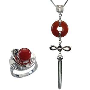 Good Luck Red Jade Sterling Silver Pendant Necklace & Fortune, Luck 
