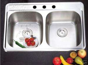 hole Stainless Steel Topmount Kitchen Sink Doublebowl  