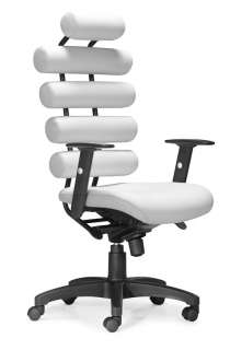 ZUO White Leatherette Rolled Cushion Executive Office Chair  