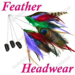 NEW 3pcs Handmade Peacock Feather Hair Extensions Clip  