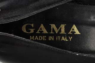 GAMA Italy Black Leather Wedge Heel Square Toe Shoes sz 8.5  