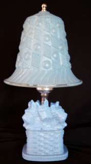 Antique Blue Scotty Dog Glass Lamp Puppies In A Basket  