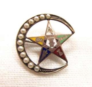 Gold Crescent Moon Seed Pearl Eastern Star Masonic Pin