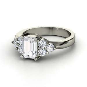  Apex Ring, Emerald Cut White Sapphire 14K White Gold Ring 