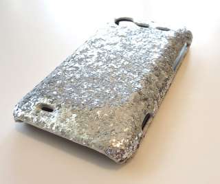 HTC Droid Incredible S 2 6350 ICY FLAKE Bling Silver Sequin Cover Case 