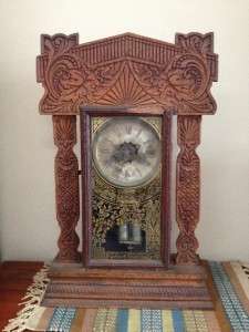 Ingraham Oak Antique Pacific Gingerbread Kitchen Shelf Clock 