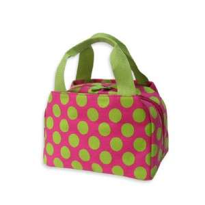 Pink Green Polka Dot Insulated Lunch Box Snack Bag Tote  