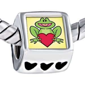  Cute Frog Holding Heart Engraved Beads Fits Pandora Charm Bracelet 