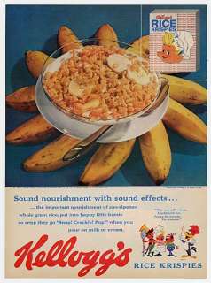 1959 Kelloggs Rice Krispies Cereal Woody Woodpecker Snap Bananas Ad 