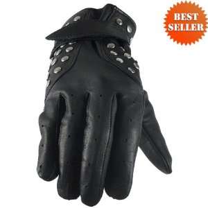   Womens Motorcycle Leather Gloves Lined & Studded GL2079 Automotive