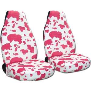  2 White and Hot Pink Cow seat covers for a 1994 to 1997 