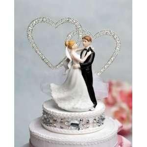 Dancing Bride and Groom Rhinestone Hearts Wedding Cake Topper  